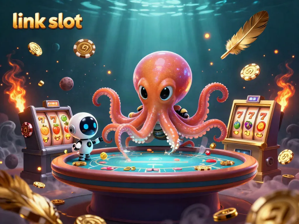 Engage in thrilling link slot gameplay with vividly animated characters in an alien casino.