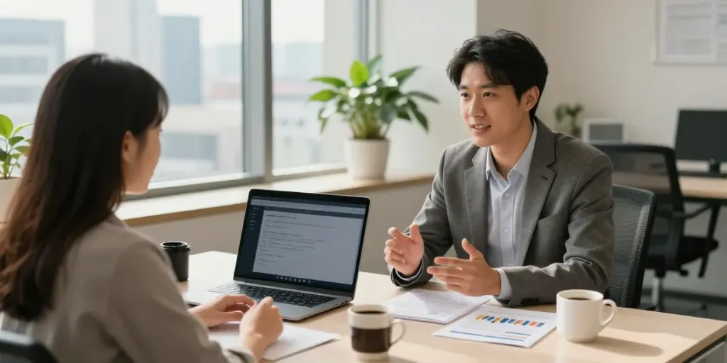 Financial consultant assisting on https://edmonton.paydayloans-on.ca/ loan options in a modern office.