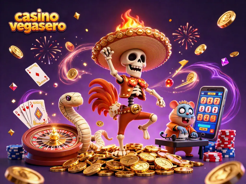 Cascade of prizes and fun awaits at casino vegashero with vibrant characters celebrating wins.