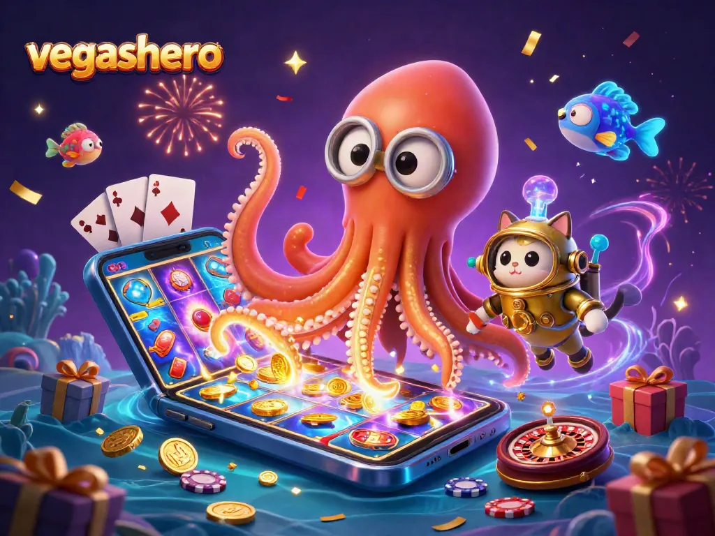 Engage in thrilling gameplay at vegashero with a dynamic casino scene featuring a kraken and divers.